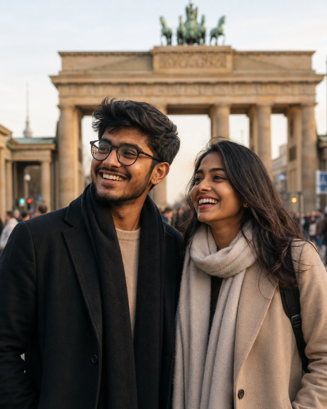 Young Indian couple in Berlin at golden hour